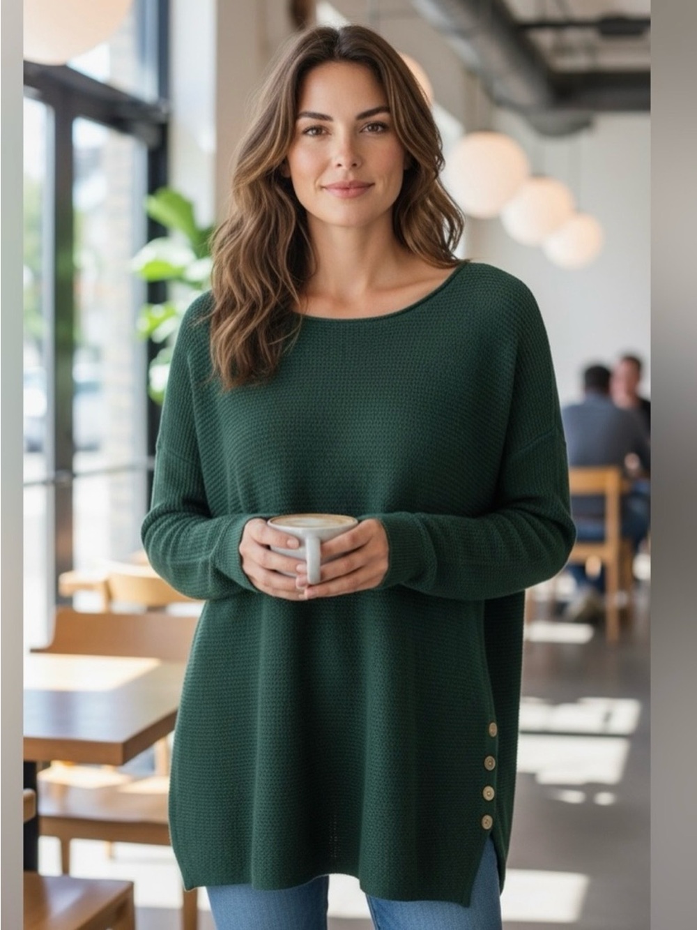 Michael Kors Sweater Emerald Green Waffle Knit Women’s Medium Buttons NEW